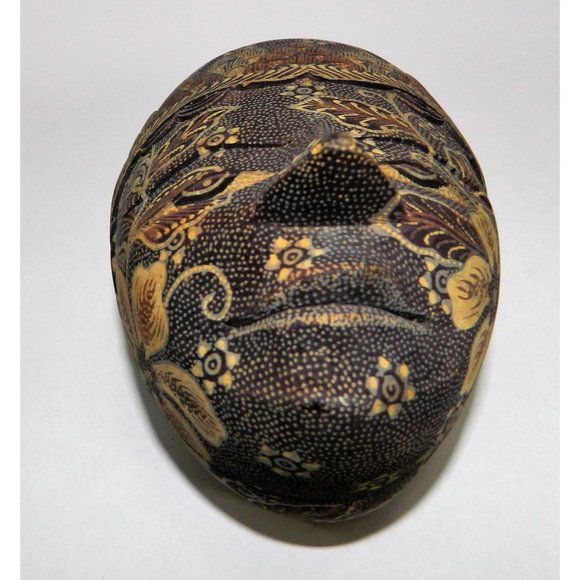 Poplier Batik Fabric Wood Mask Trinket Box Container Indonesian Eclectic - Picture 3 of 15